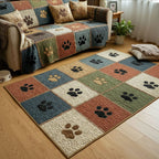 Rustic Paw Charm area rug in a living room