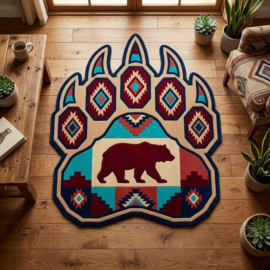 Rustic Paw Custom Shape Area Rug - Cute Animal Design | Die-Cut Non-Slip Rug - washable non-slip printed rug