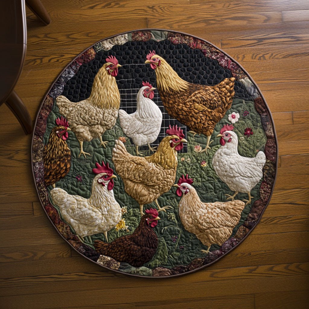 Rustic Peck Round Mat Rug - washable non-slip printed rug