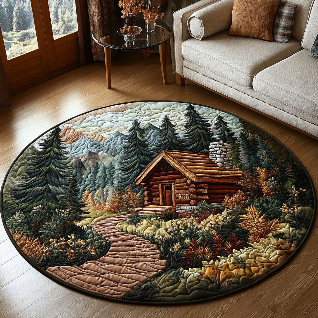 Rustic Pines Lodge Round Mat Rug - washable non-slip printed rug