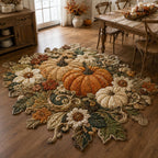 Rustic Pumpkin Blossom Custom Shape Area Rug - Seasonal Design | Die-Cut Non-Slip Rug - washable non-slip printed rug