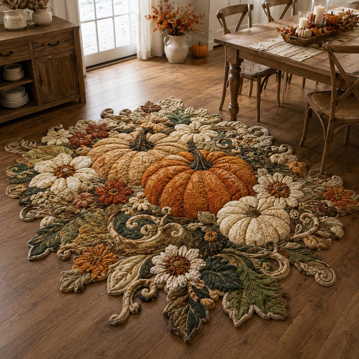 Rustic Pumpkin Blossom Custom Shape Area Rug - Seasonal Design | Die-Cut Non-Slip Rug - washable non-slip printed rug