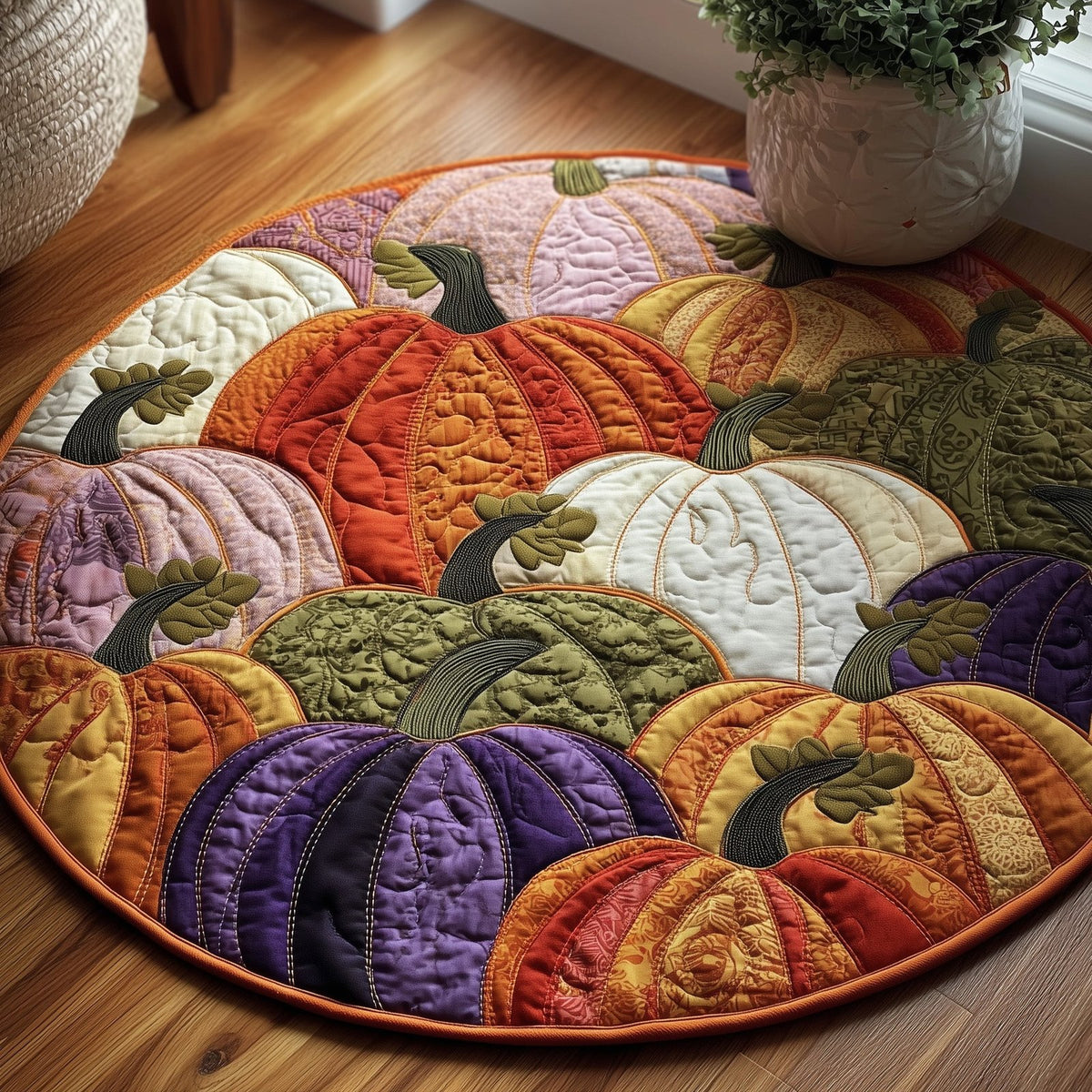 Rustic Pumpkin Halloween Round Mat Rug - washable non-slip printed rug