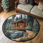 Rustic Retreat Round Mat Rug - washable non-slip printed rug