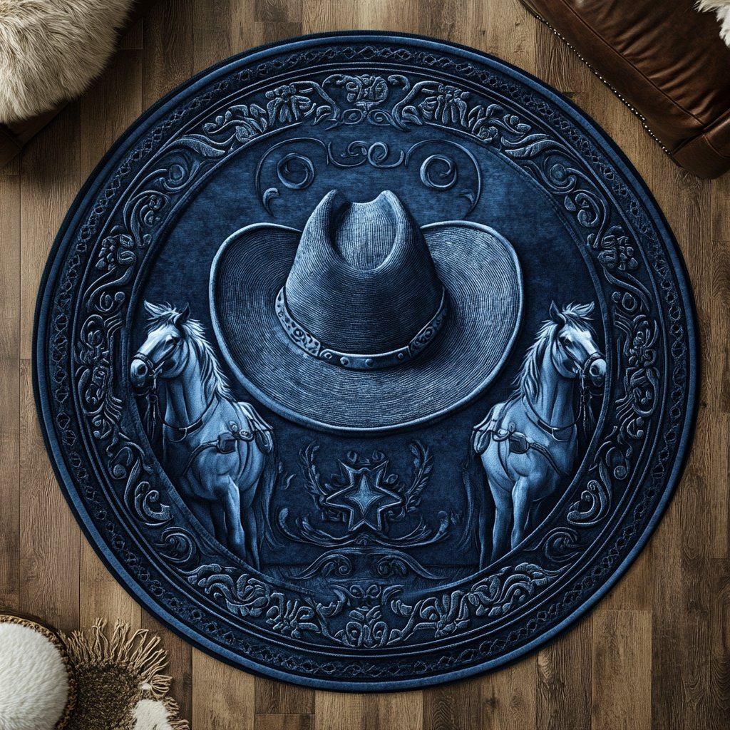 Rustic Round Round Mat Rug - washable non-slip printed rug