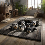 Rustic Schnauzer Feast area rug in a living room