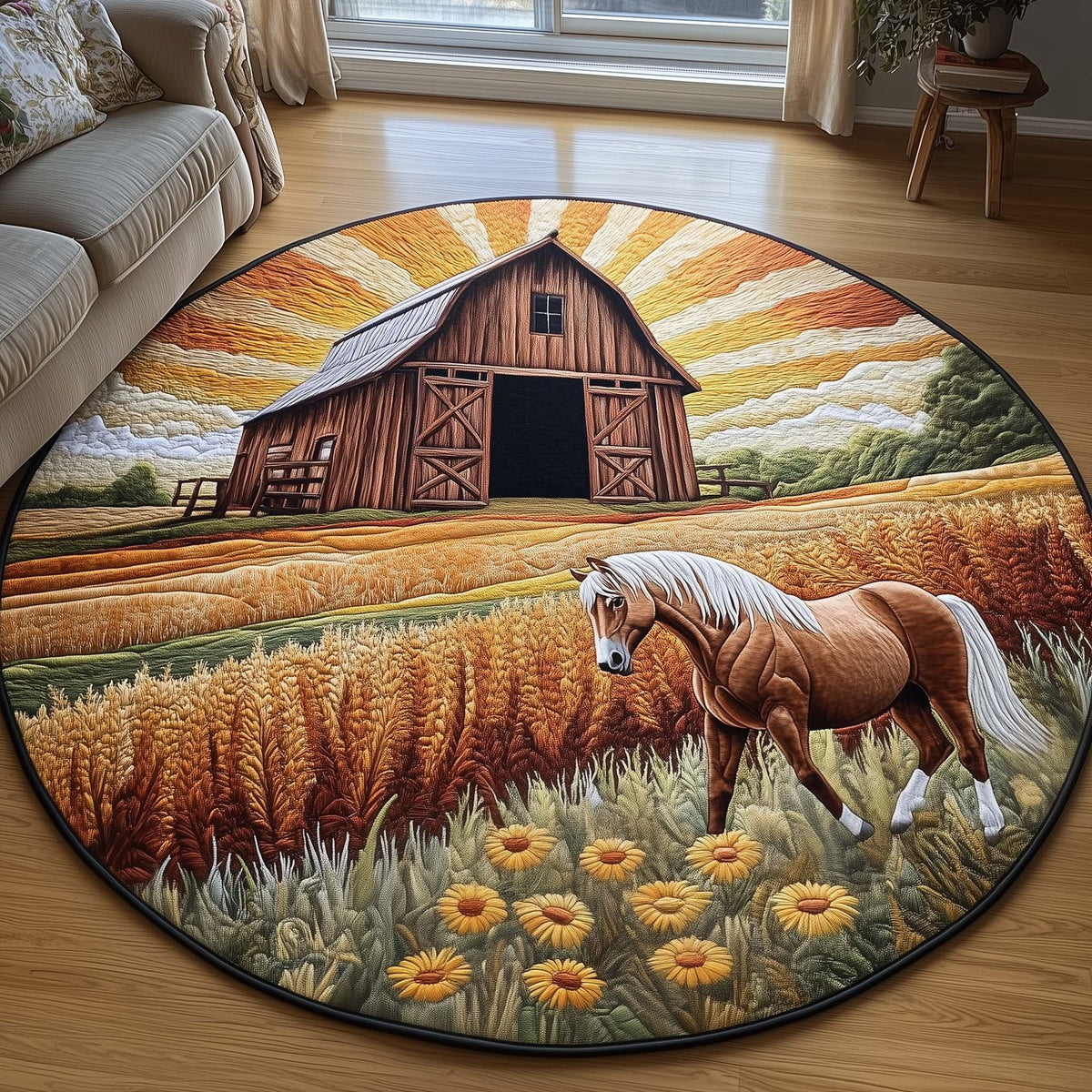 Rustic Serenity Round Mat Rug - washable non-slip printed rug