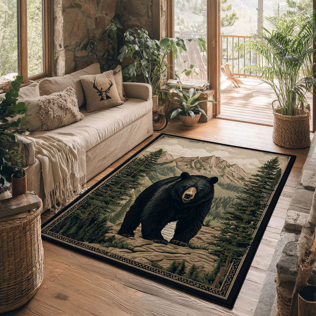 Rustic Solace area rug in a living room