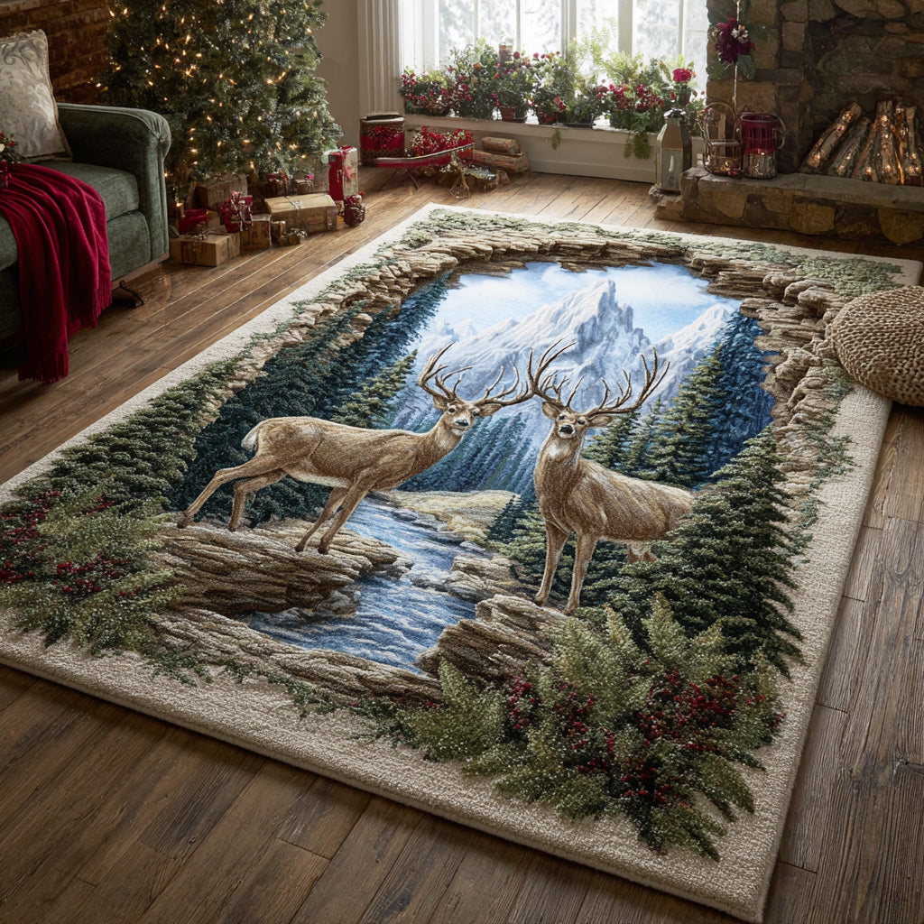 Rustic Stag area rug in a living room