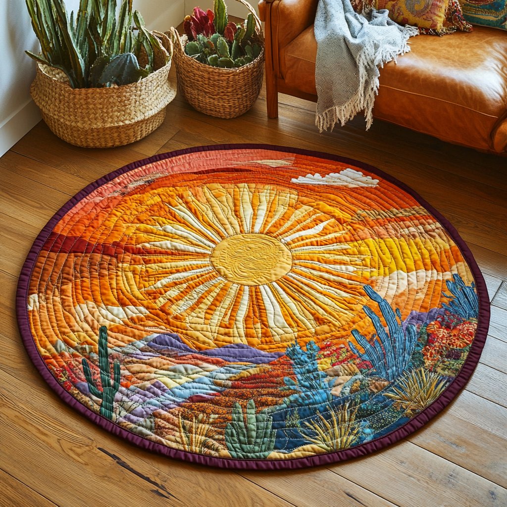 Rustic Sun Round Mat Rug - washable non-slip printed rug