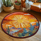 Rustic Sun Round Mat Rug - washable non-slip printed rug
