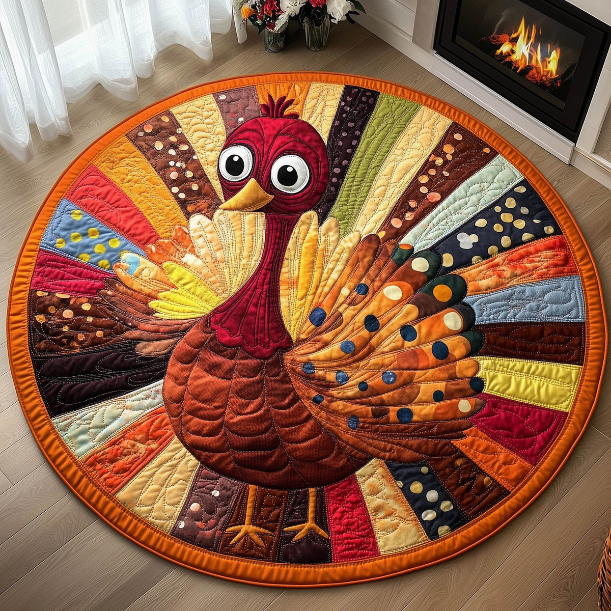 Rustic Turkey Round Mat Rug - washable non-slip printed rug