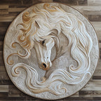 Rustic White Horse Round Mat Rug - washable non-slip printed rug