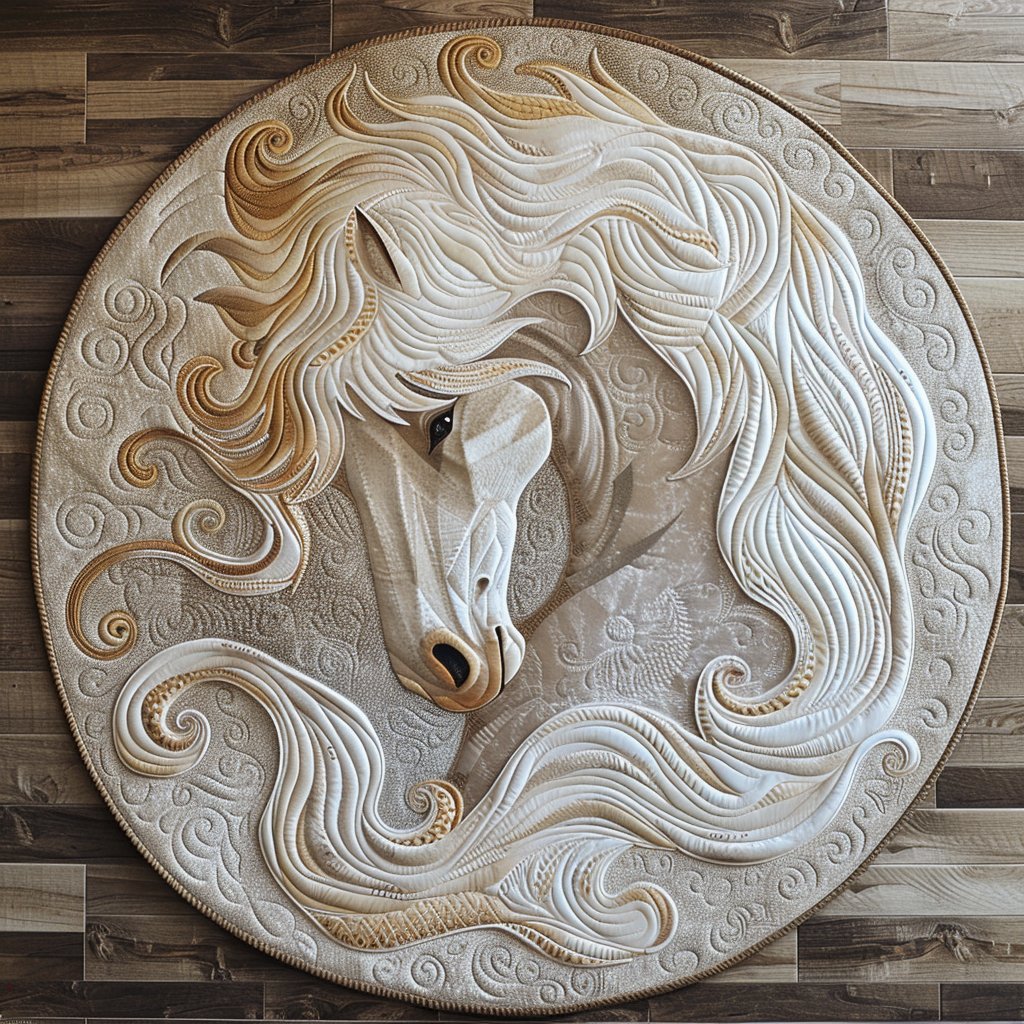 Rustic White Horse Round Mat Rug - Cute Pet Design | Animal Printed Home Decor