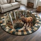 Rustic Wilderness (Design 3) Round Mat Rug - washable non-slip printed rug
