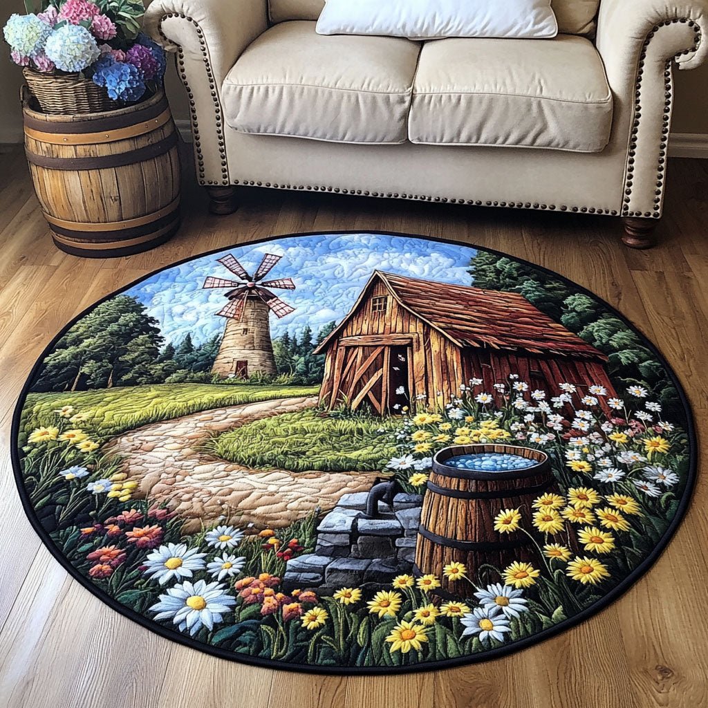 Rustic Windmill Path Round Mat Rug - washable non-slip printed rug