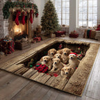 Rustic Yuletide Goldens area rug in a living room