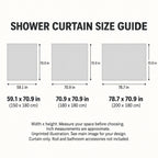 Shower Curtain sizes guide: unprinted illustration; see main image for purchased design