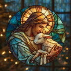 Stained Glass Jesus And Lamb Christmas Ornament