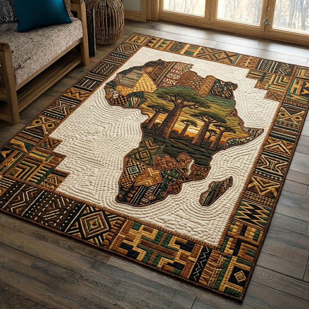 Sacred Africa Roots area rug in a living room
