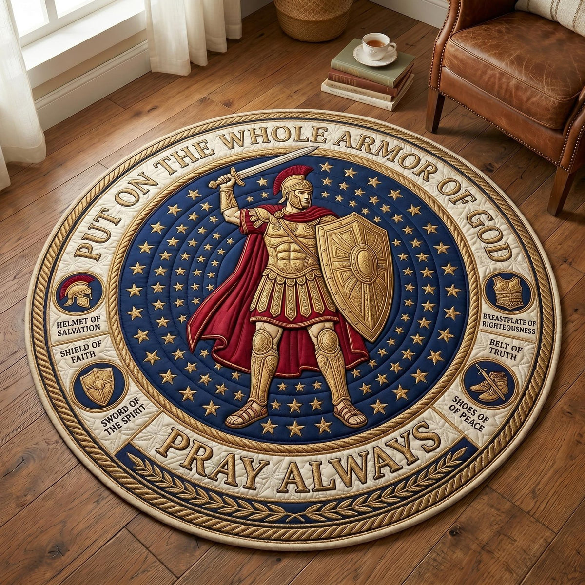 Sacred Armor Round Mat Rug - washable non-slip printed rug
