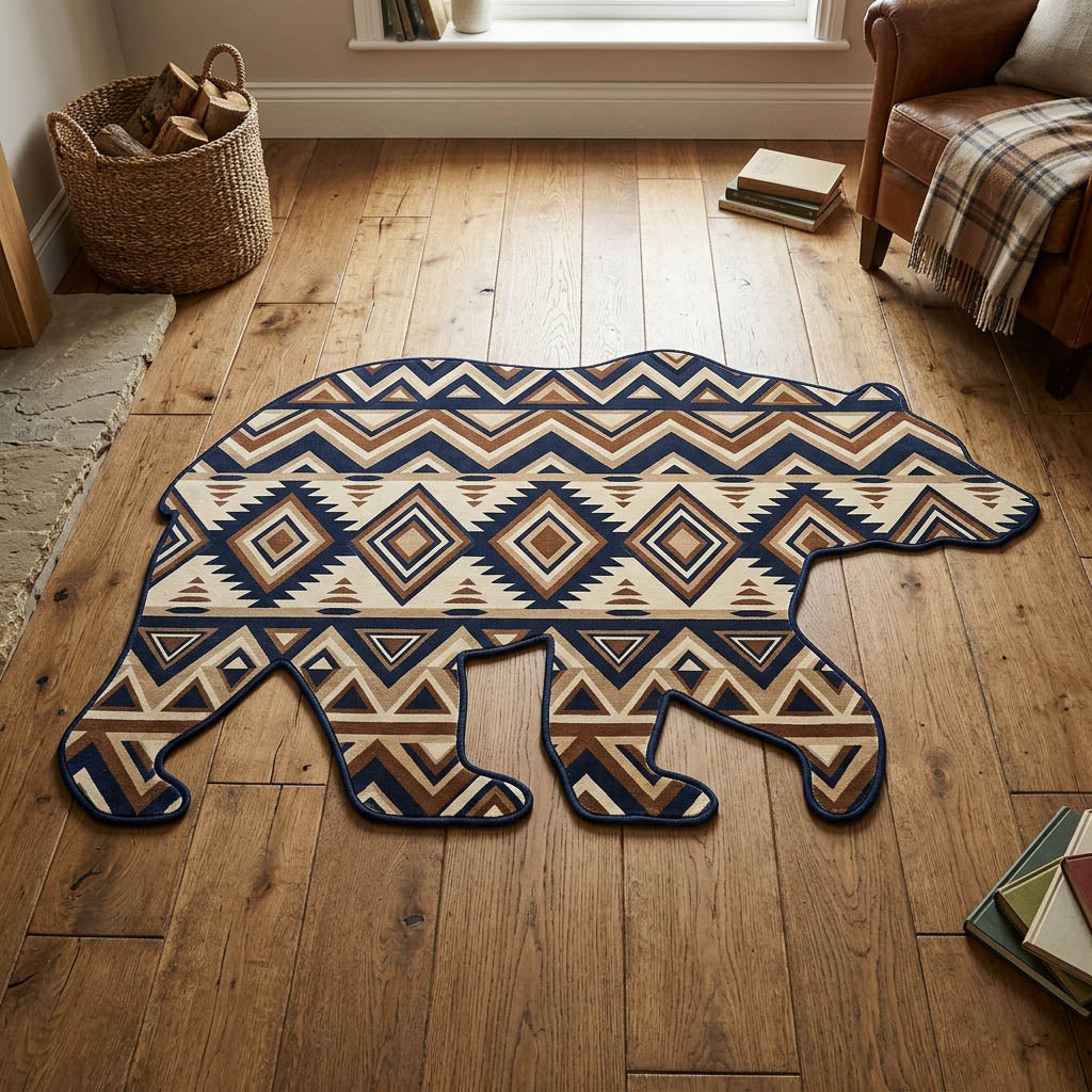 Sacred Bear Custom Shape Area Rug - Cute Animal Design | Die-Cut Non-Slip Rug - washable non-slip printed rug
