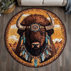 Sacred Bison Round Mat Rug - washable non-slip printed rug