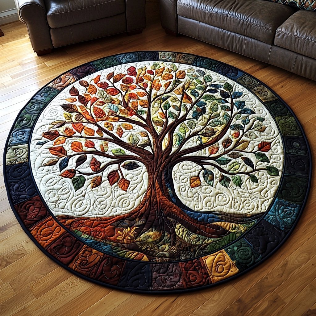 Sacred Branches Round Mat Rug - washable non-slip printed rug