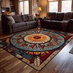 Sacred Canyon Wheel area rug in a living room