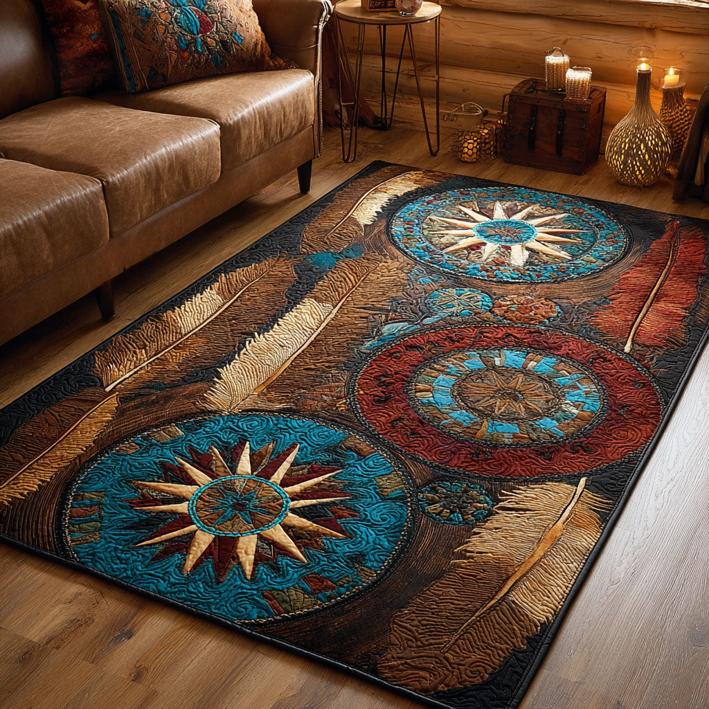 Sacred Feathers area rug in a living room