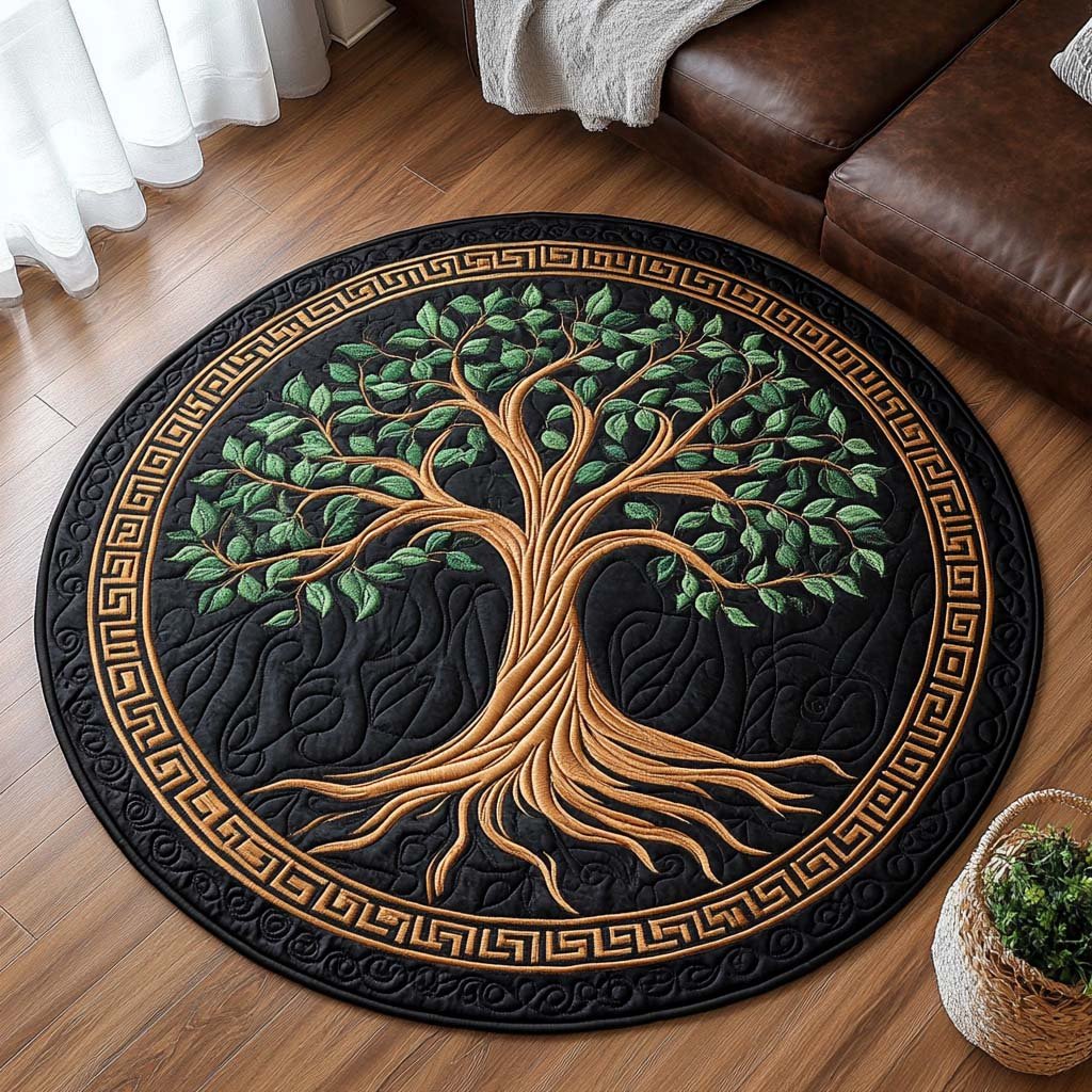 Sacred Growth Round Mat Rug - washable non-slip printed rug