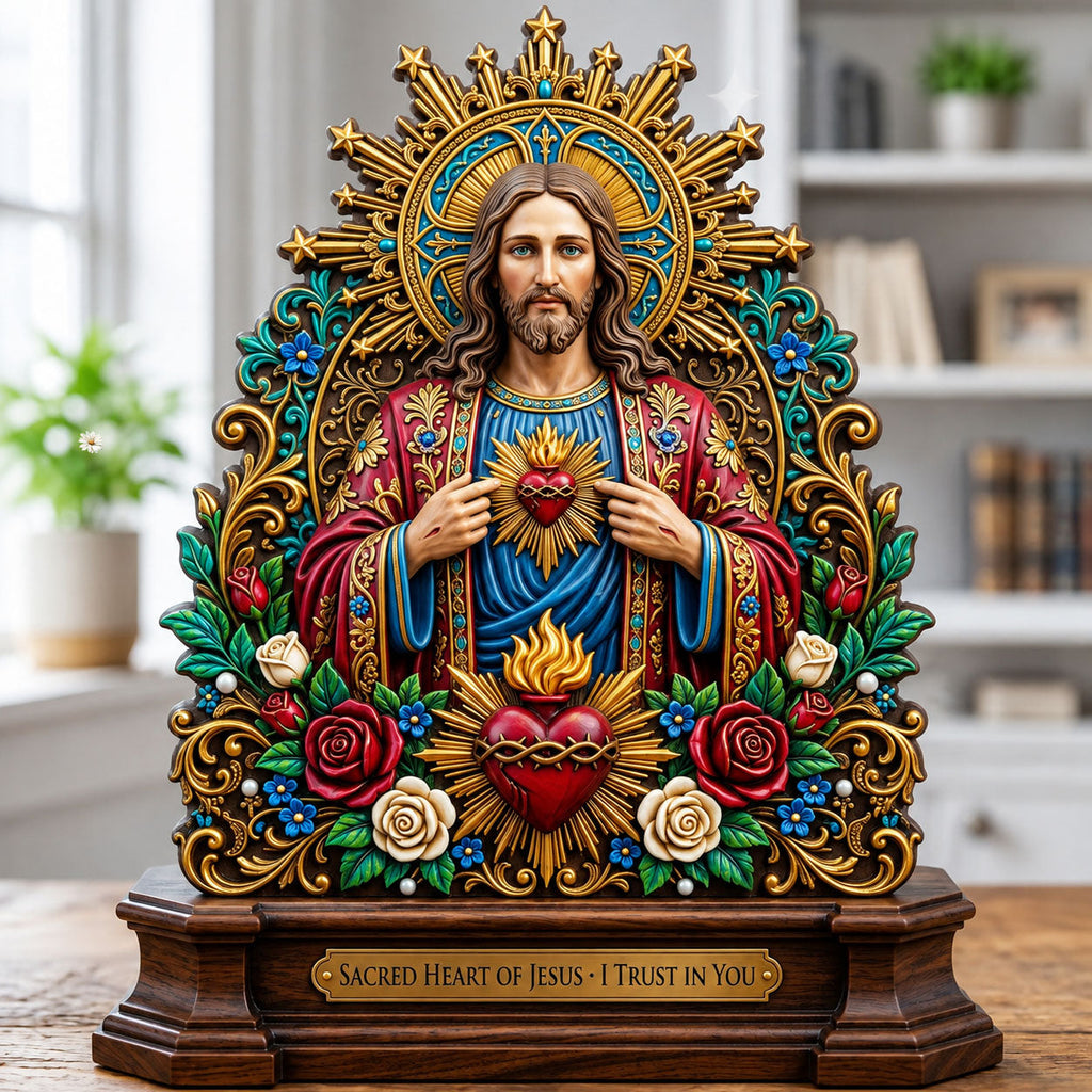Sacred Heart Of Jesus wooden block, laser-cut 3-layer wood