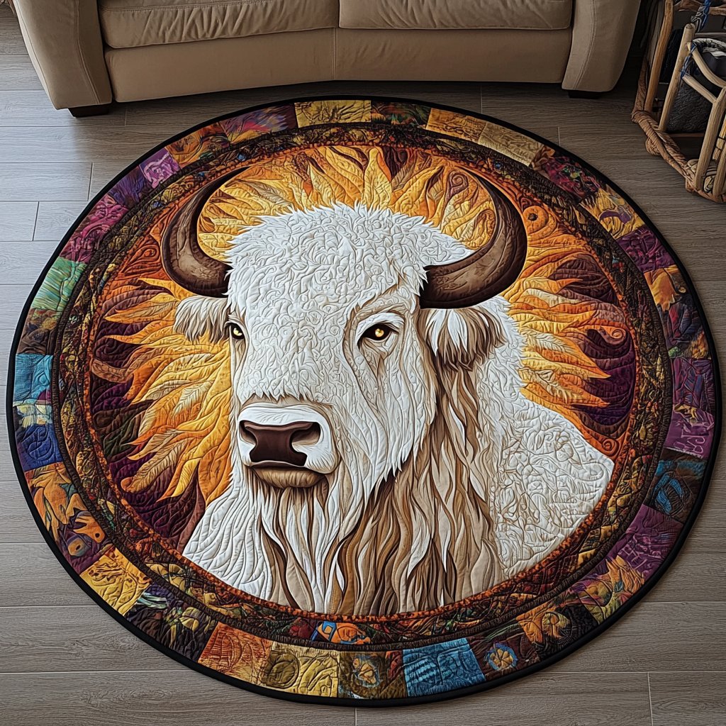 Sacred Herd Round Mat Rug - washable non-slip printed rug