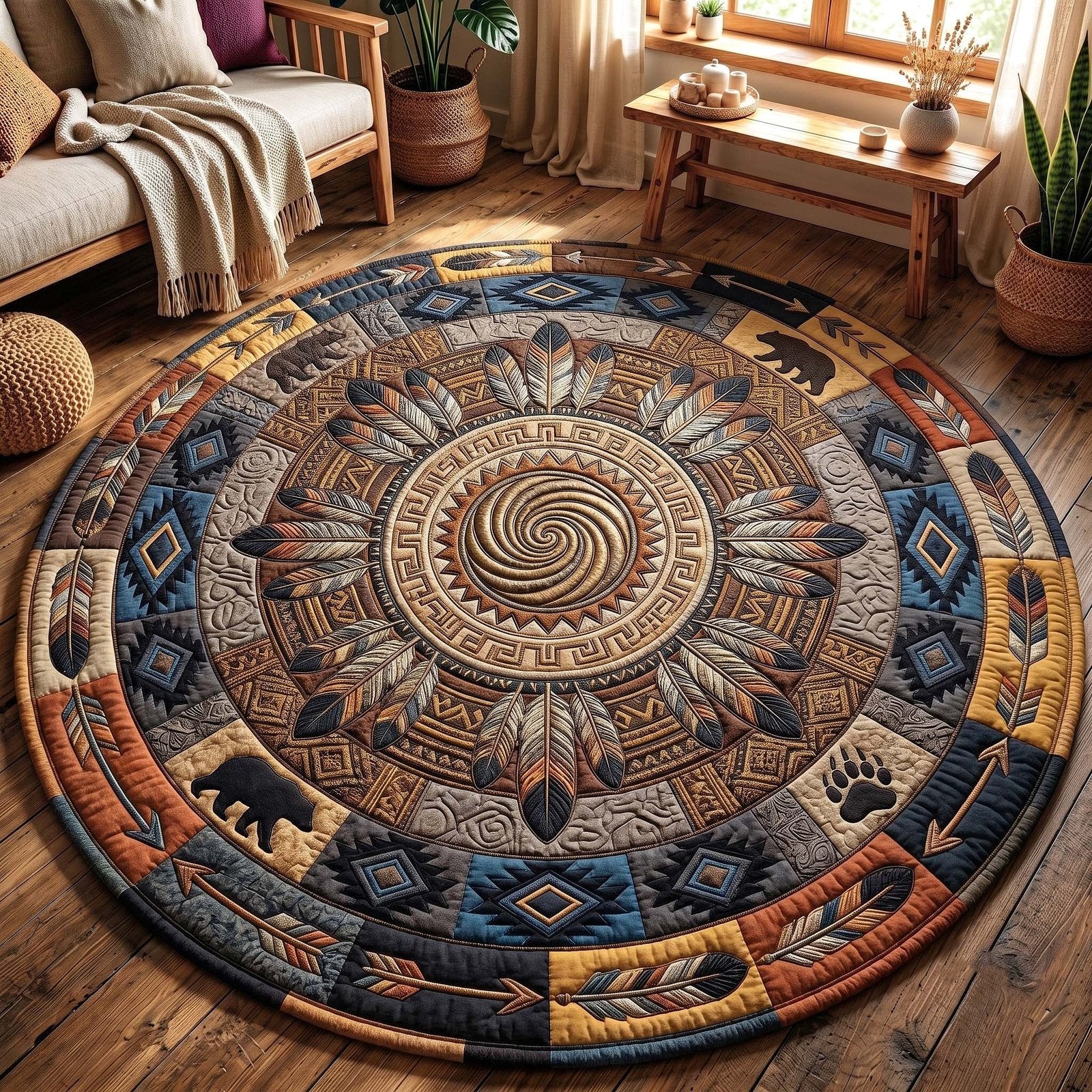 Sacred Heritage Round Mat Rug - Nature Design | Serene Home Decor