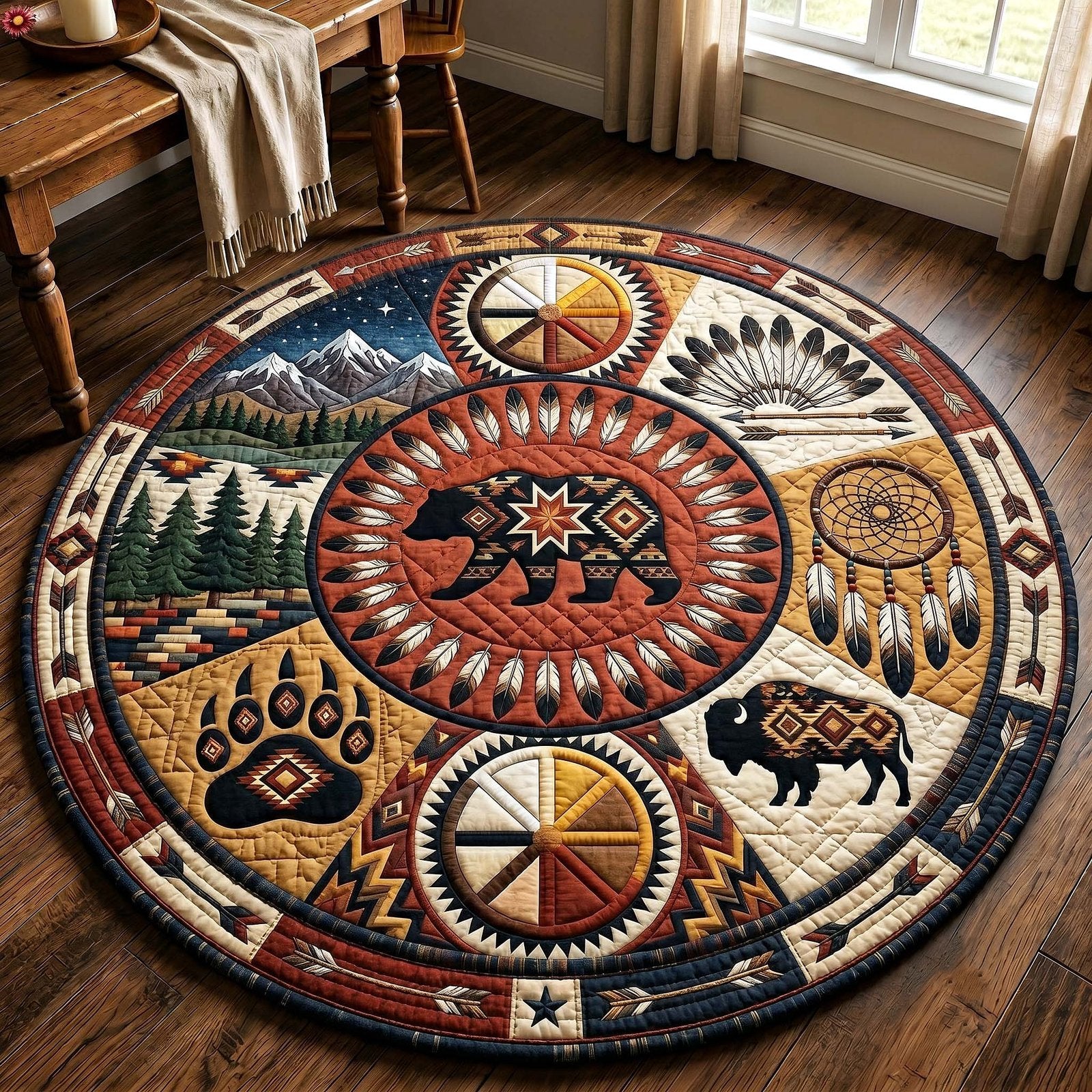 Sacred Heritage Round Mat Rug - Nature Design | Serene Home Decor