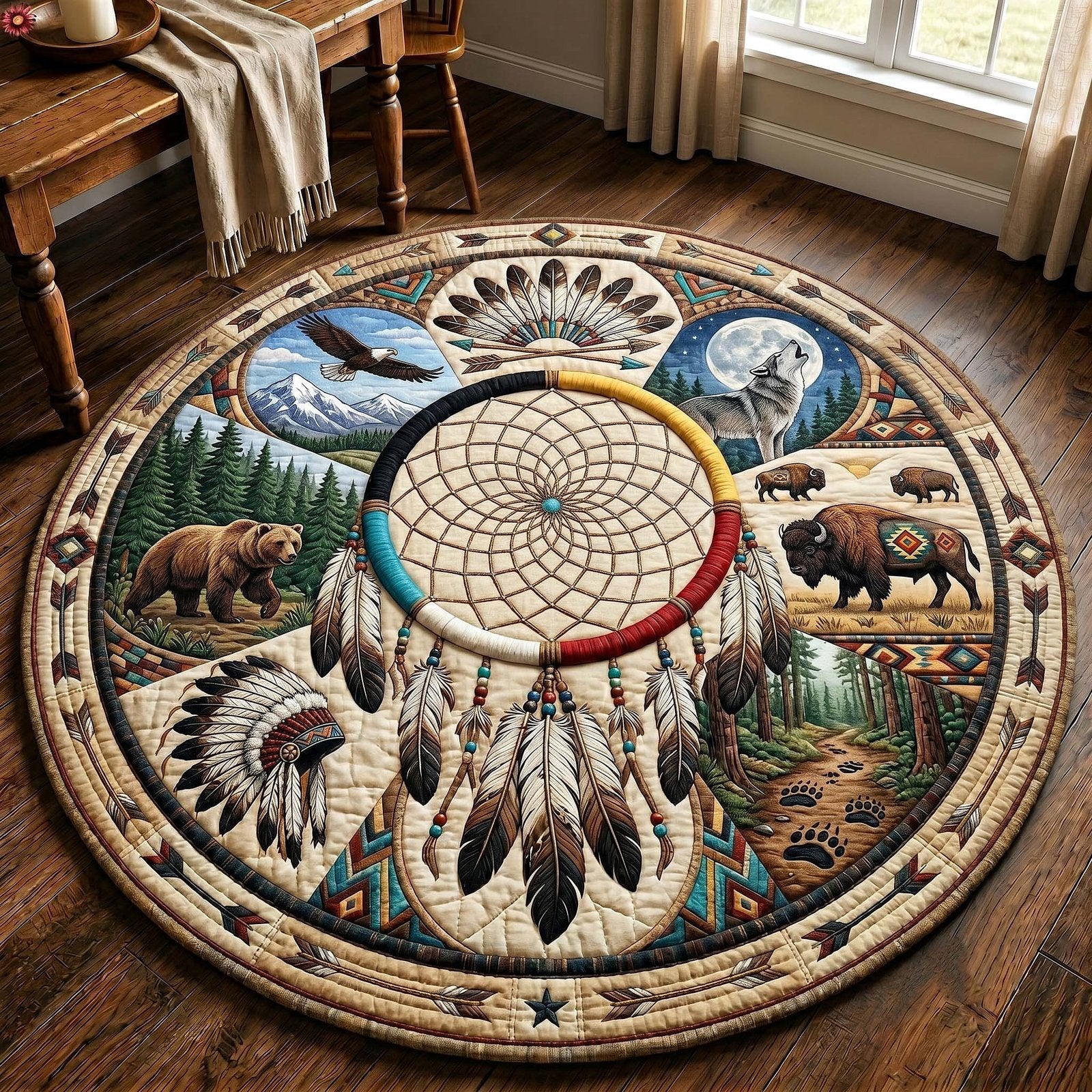 Sacred Heritage Round Mat Rug - Nature Design | Serene Home Decor