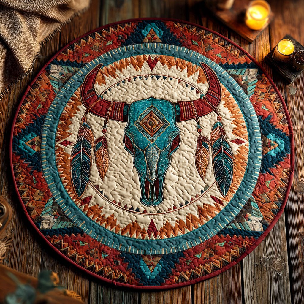 Sacred Horns Round Mat Rug - washable non-slip printed rug