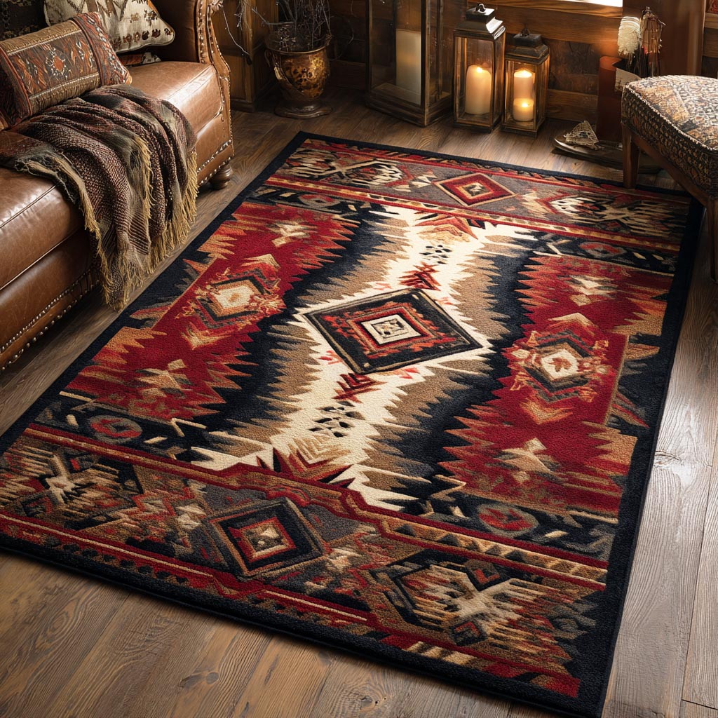 Sacred Lines area rug in a living room