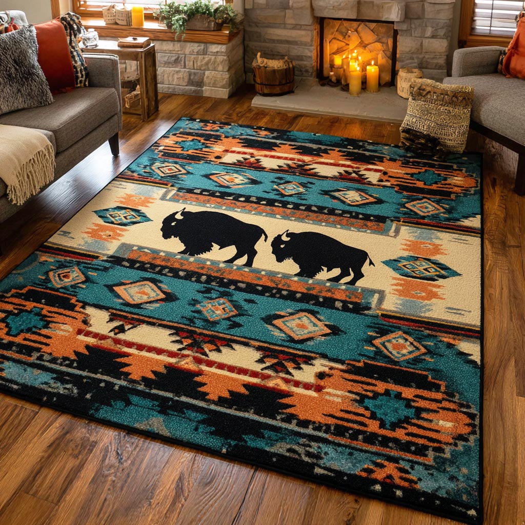 Sacred Moose area rug in a living room