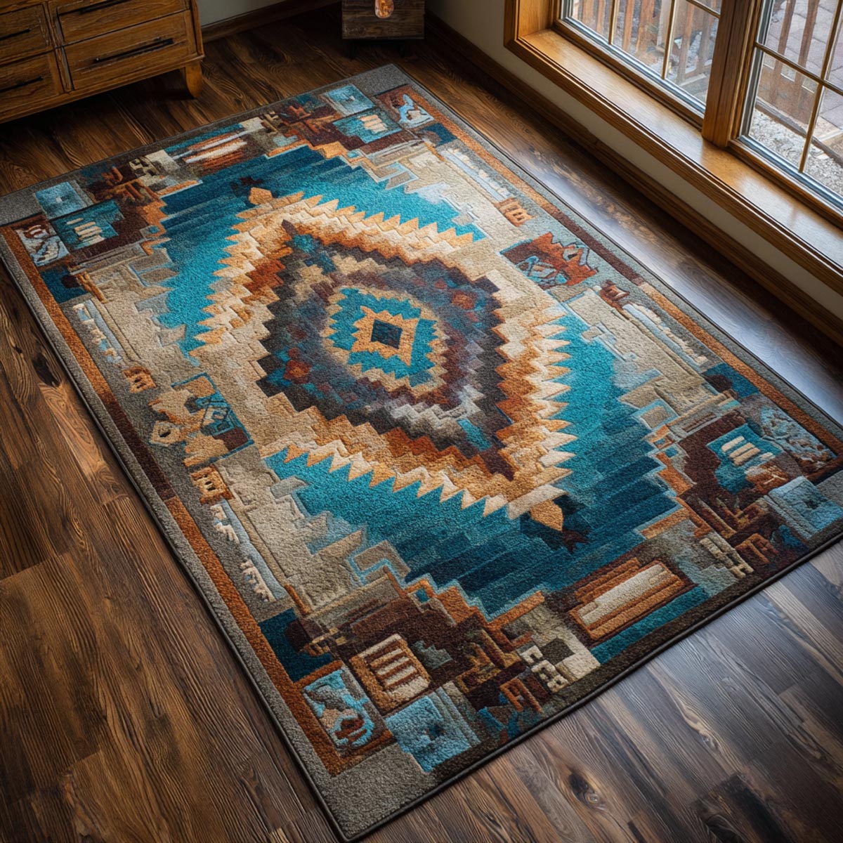 Sacred Patterns area rug in a living room