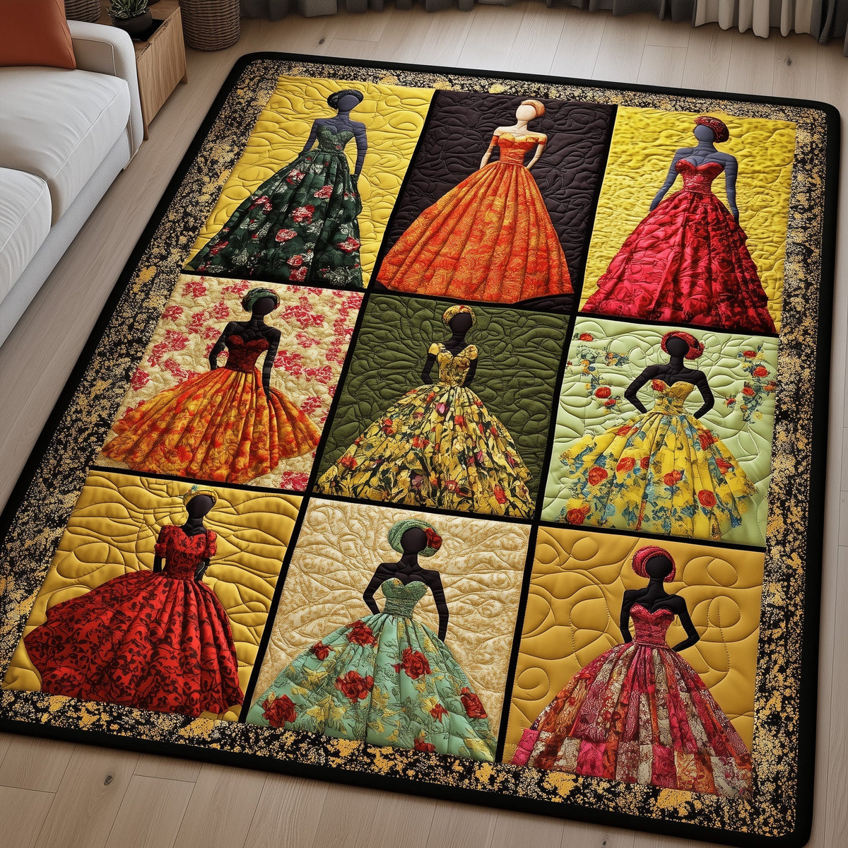 Sacred Rhythms area rug in a living room
