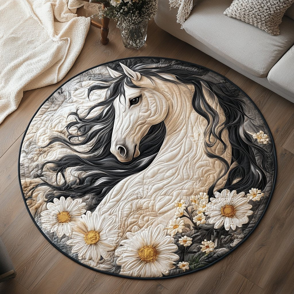 Saddle Bloom Round Mat Rug - washable non-slip printed rug
