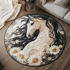 Saddle Bloom Round Mat Rug - washable non-slip printed rug