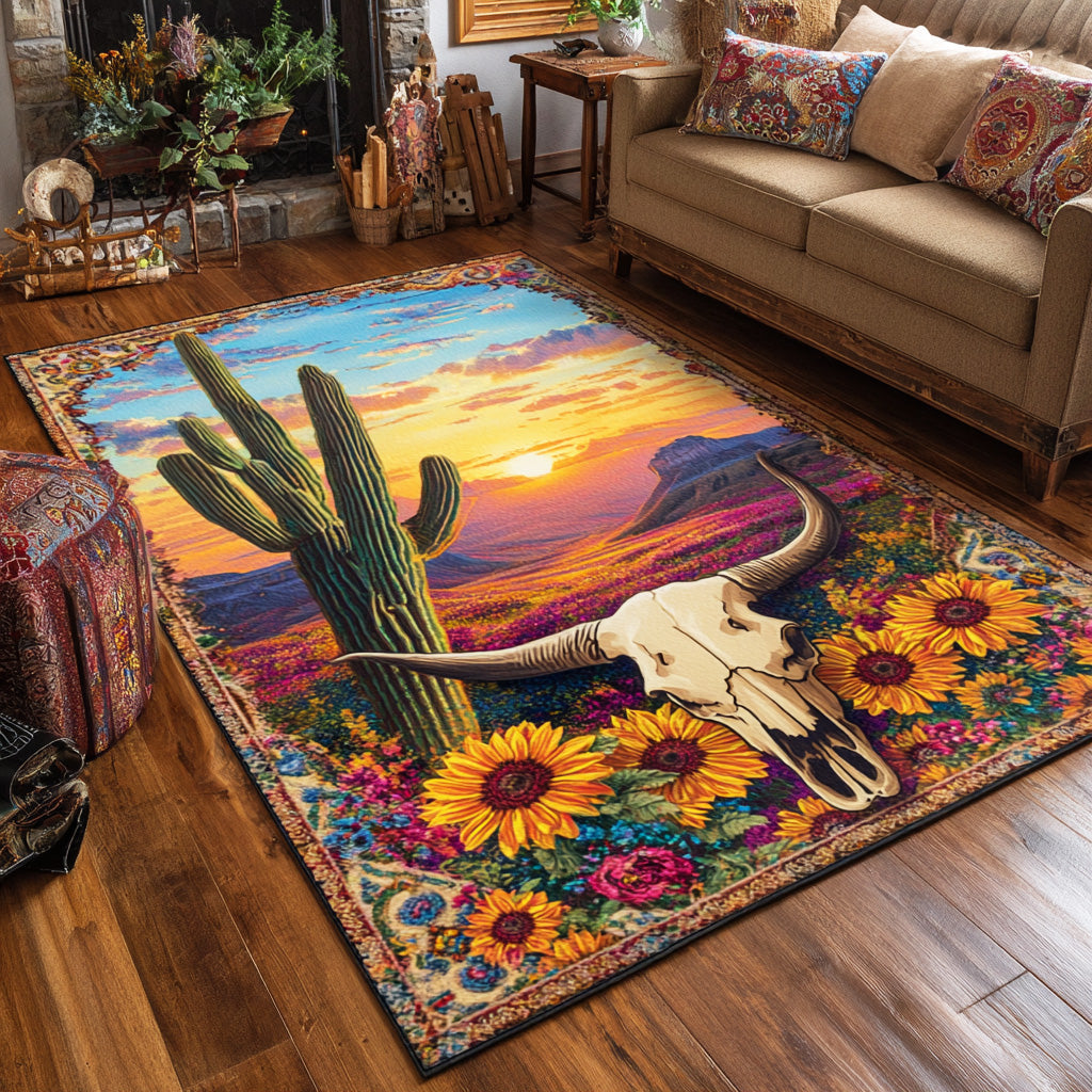 Saddle Dust area rug in a living room