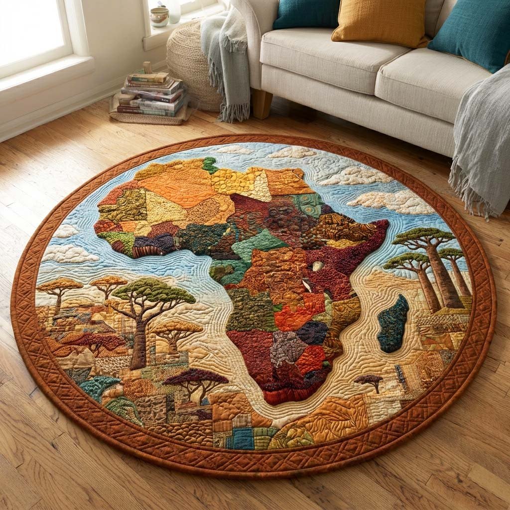 Safari Relief Round Mat Rug - washable non-slip printed rug