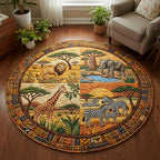 Safari Serenity Round Mat Rug - washable non-slip printed rug