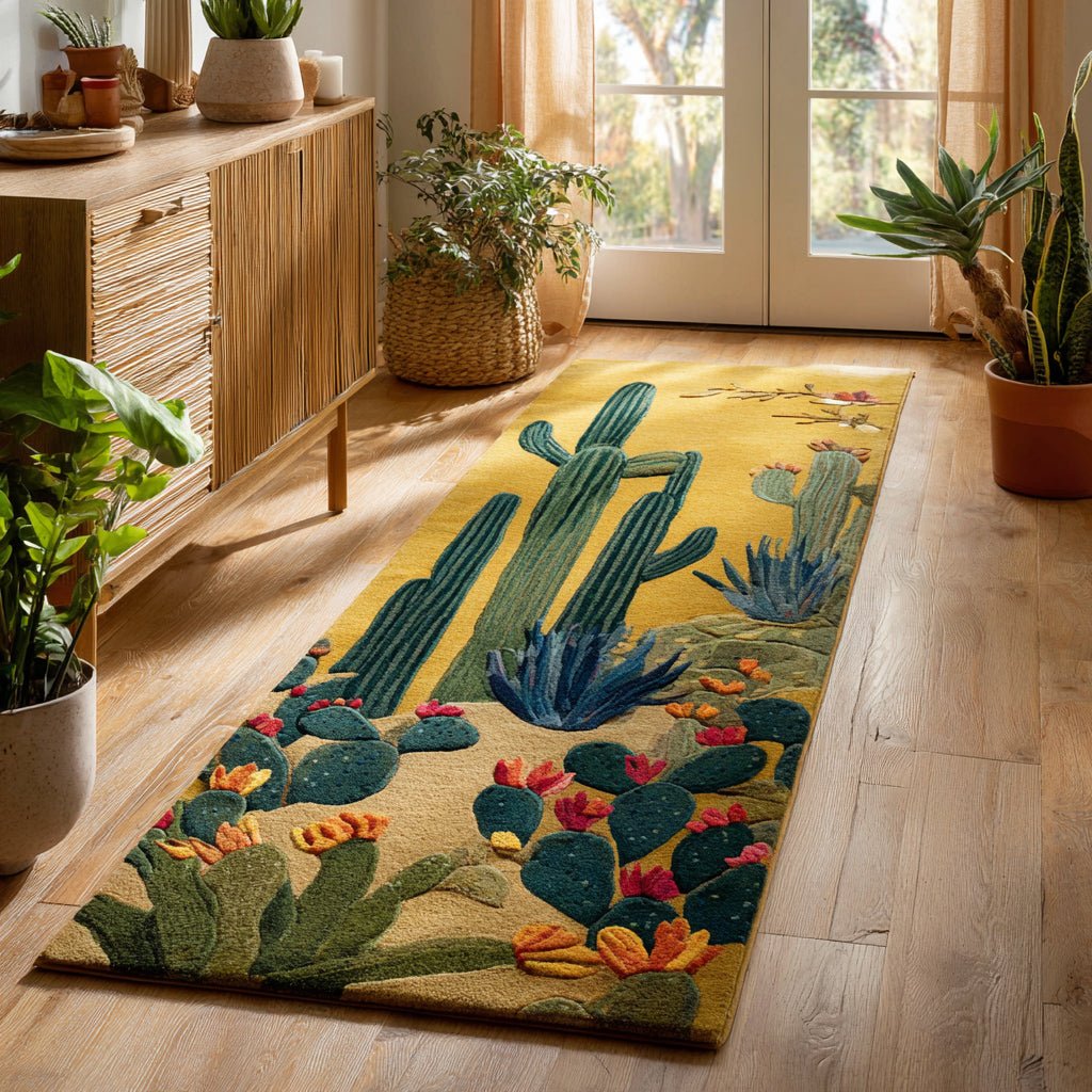 Saguaro Cactus Garden Runner Carpet Runner Rug - Cute Pet Design | Animal Printed Runner Rug
