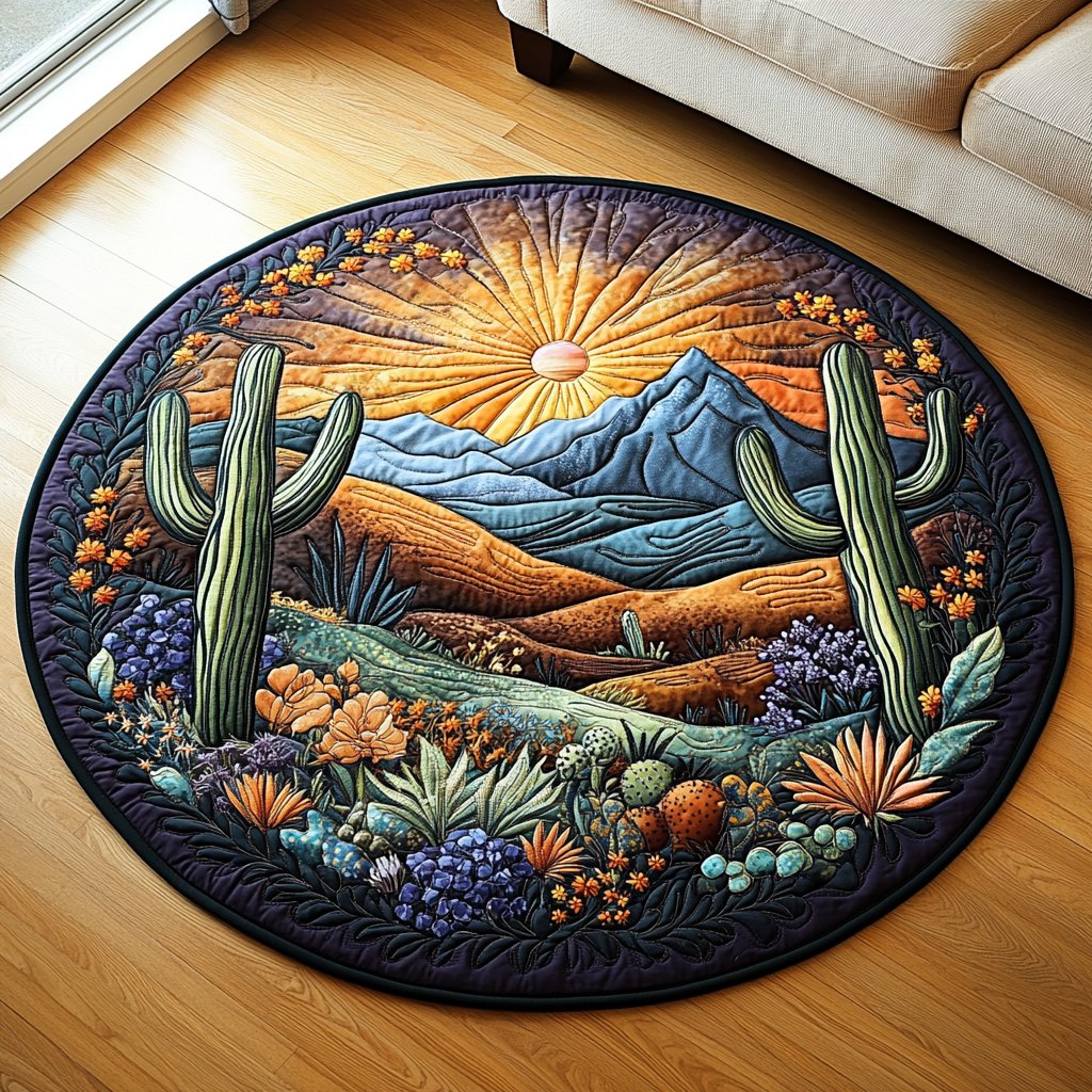 Saguaro Sunset Round Mat Rug - Nature Design | Serene Home Decor