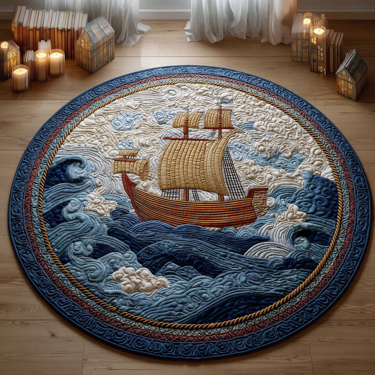 Sailing Crest Round Mat Rug - washable non-slip printed rug