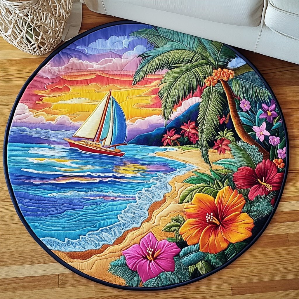 Sailing Sunset Round Mat Rug - washable non-slip printed rug